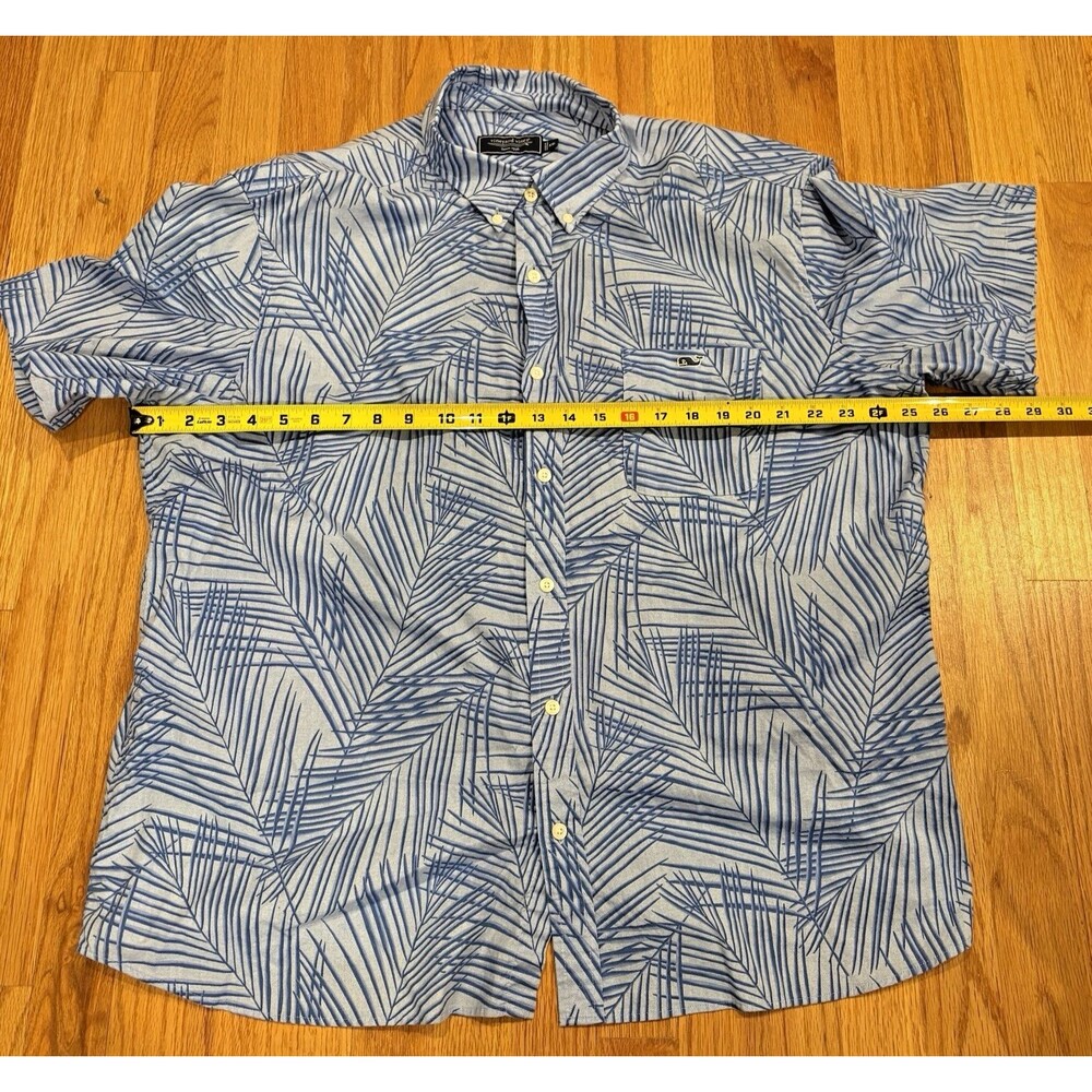 Vineyard Vines Shirt Men's Size XXL Short Sleeve Blue Palm Button Up Resortwear - Picture 3 of 8